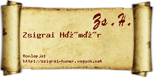 Zsigrai Hümér névjegykártya