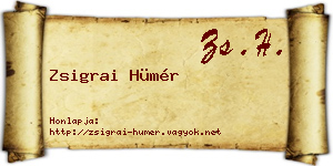 Zsigrai Hümér névjegykártya